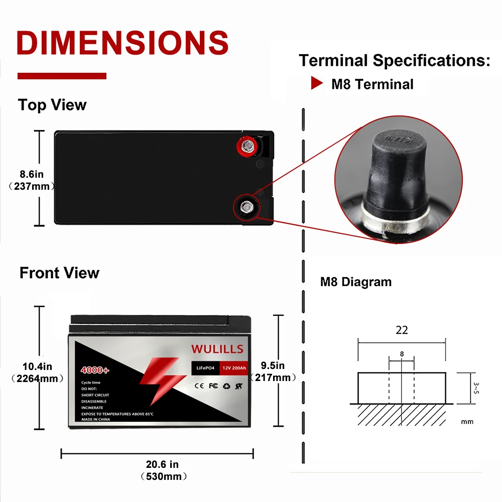 12V 200Ah LiFePO4 Battery Built-in  BMS Lithium Battery for Replacing Most of Backup Power Home Energy Storage Off-Grid  RV