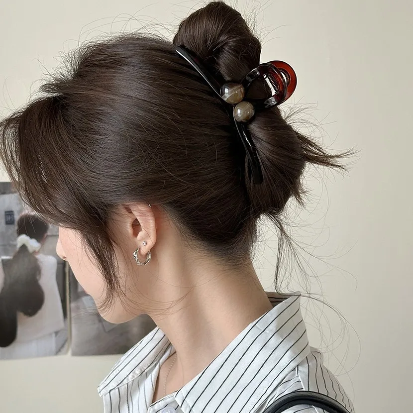 

Large Round Bead Hair Claw Clip Premium Non Slip for Thick Hair Back Head Ponytail Daily Home Office