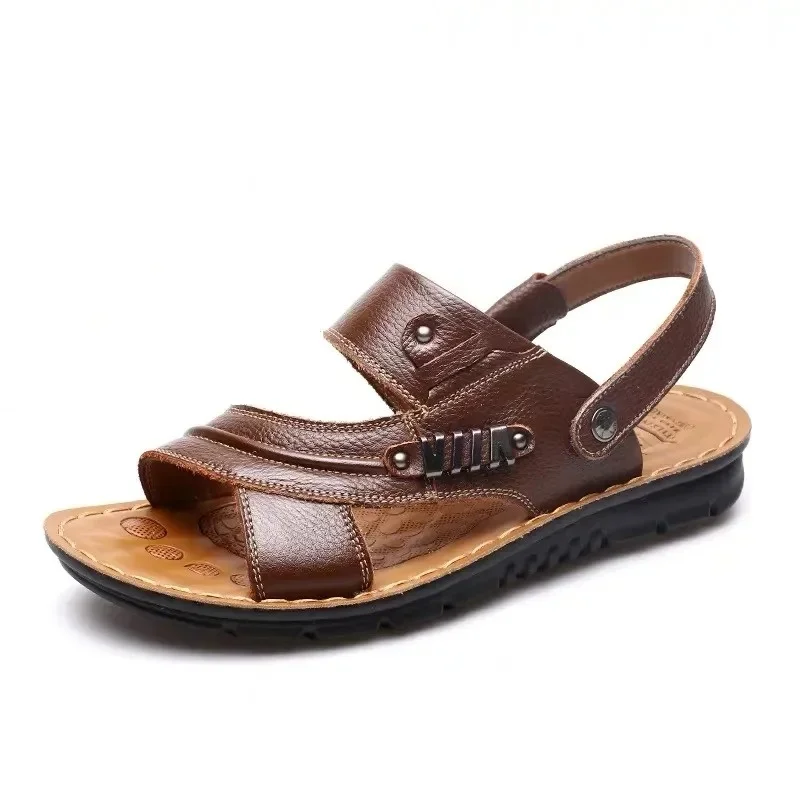 Summer Mens Beach Shoes PU Leather Non-slip Male Slippers Breathable Two Uses Men sandals Designer Sandals Large size Sandalias