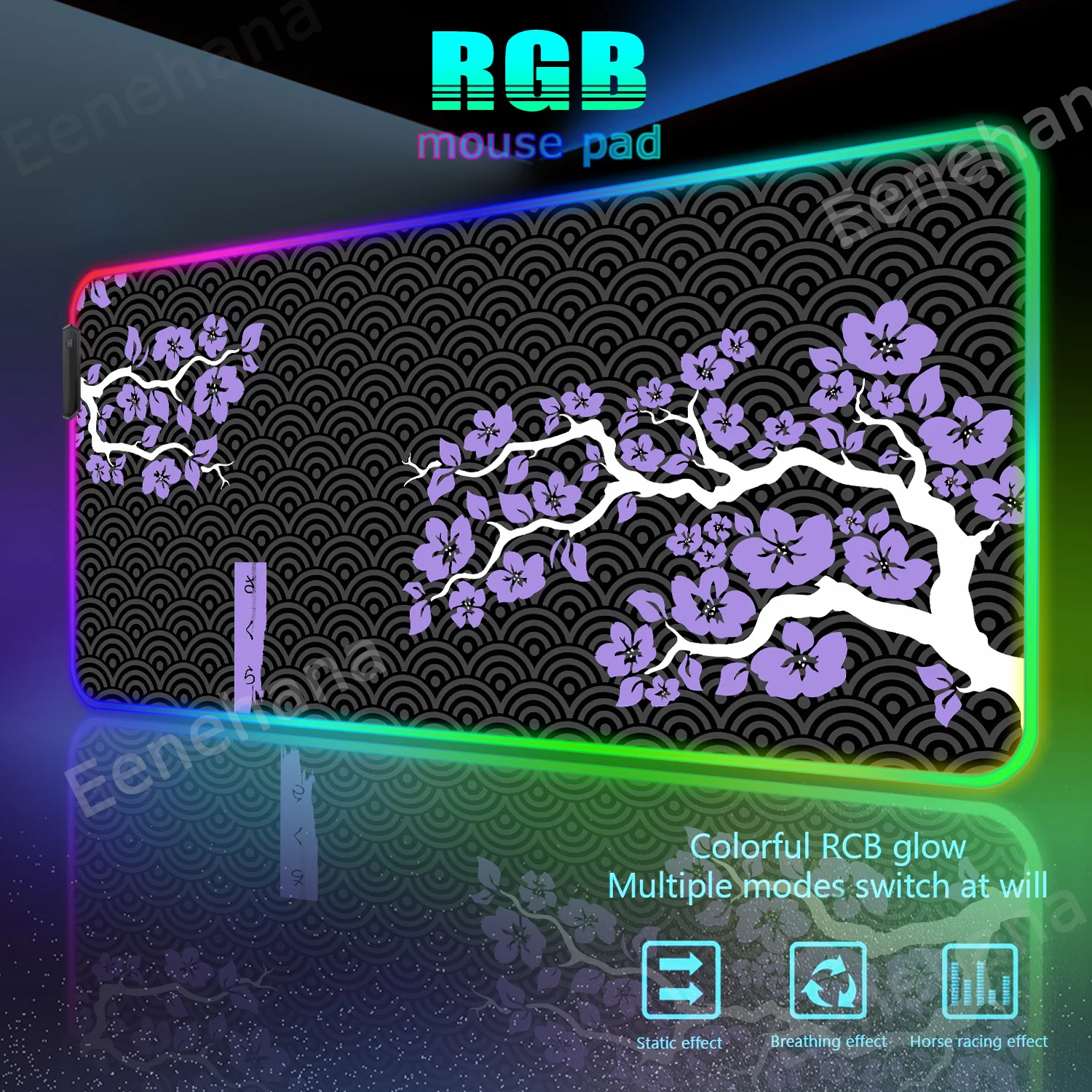 

RGB Cherry Mousepad Sakura Play Mats Cartoon PC Gamer HD Print Mouse Pad LED Big Keyboard Mat Backlight Japanese Notebook Pads