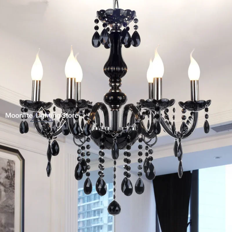 

Modern De Teto Ceiling Chandelier Black Crystal E14 Lighting for Livingroom Bedroom Indoor Lamp Top Crystal Lustres Wall Lamp