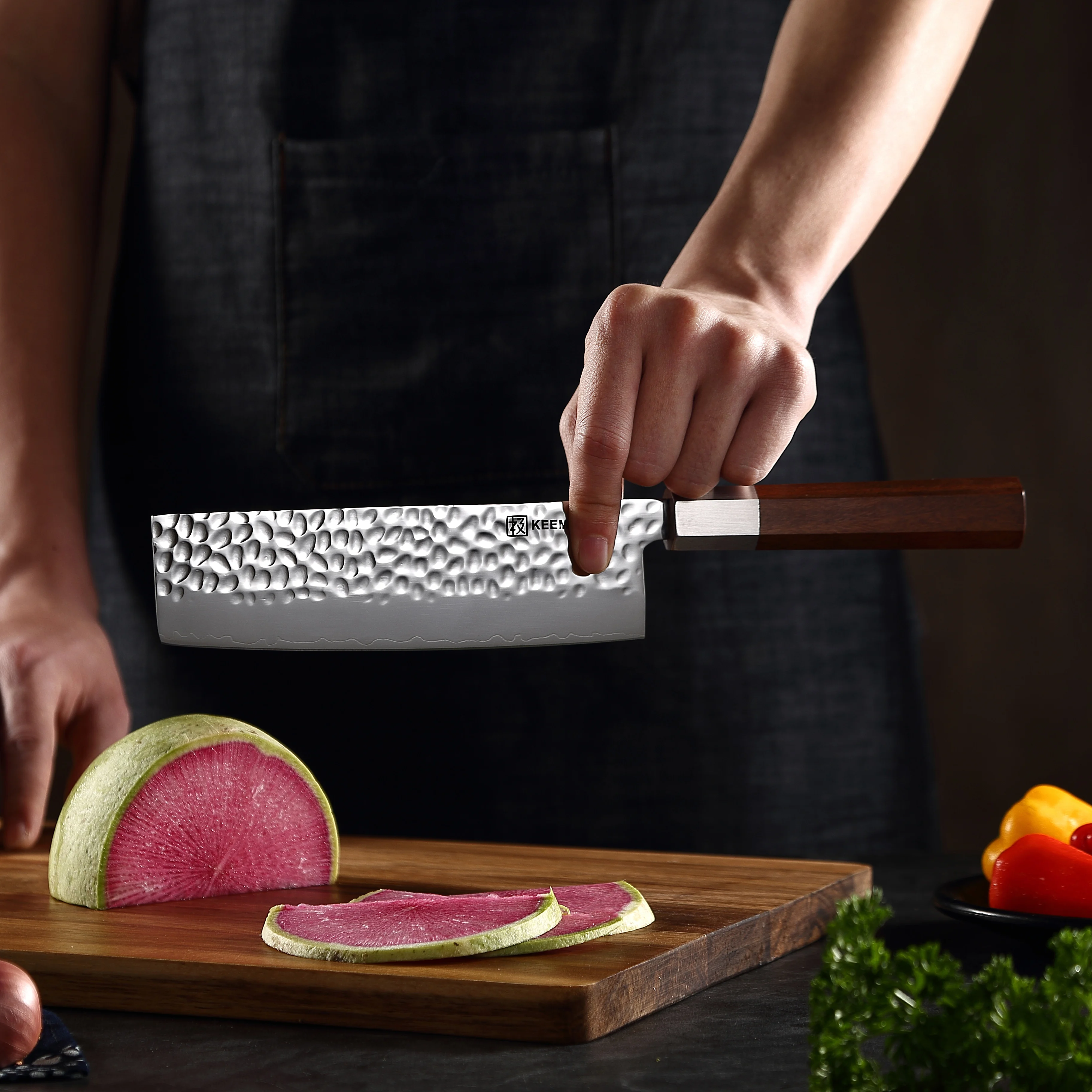 

KEEMAKE 7'' INCH Nakiri Chopping Cleaver Knife 9CR18MOV Stainless steel Japanese Chef Cooking Cutter Kitchen Tool Gift Box