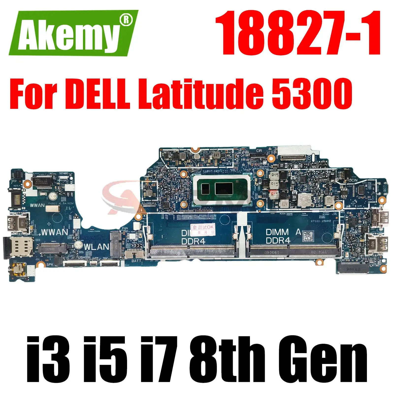 

For DELL Latitude 5300 Laptop Mainboard 18827-1 CN-05N31T 05N31T 5N31T 0RK2CY 05KRX2 I3 I5 I7 8th Gen CPU DDR4 Motherboard