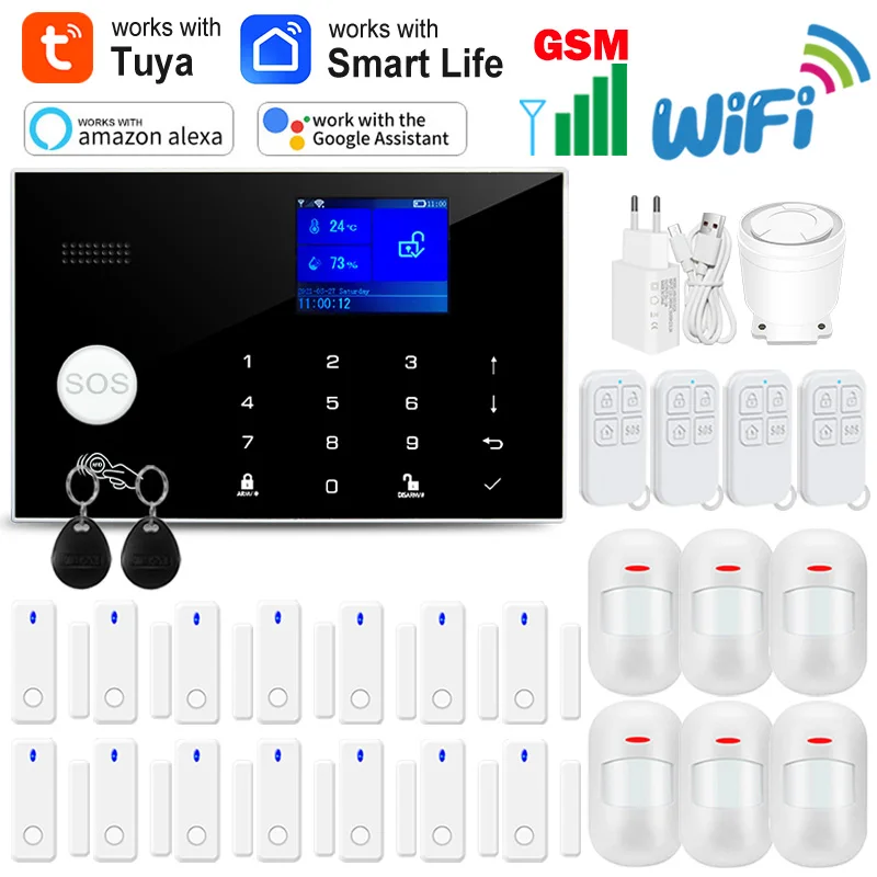 

Smart Life Wi-Fi GSM Домашняя система охранной сигнализации Беспроводной датчик двери PIR Движение Пульт дистанционного управления Приложение Tuya с Alexa Google