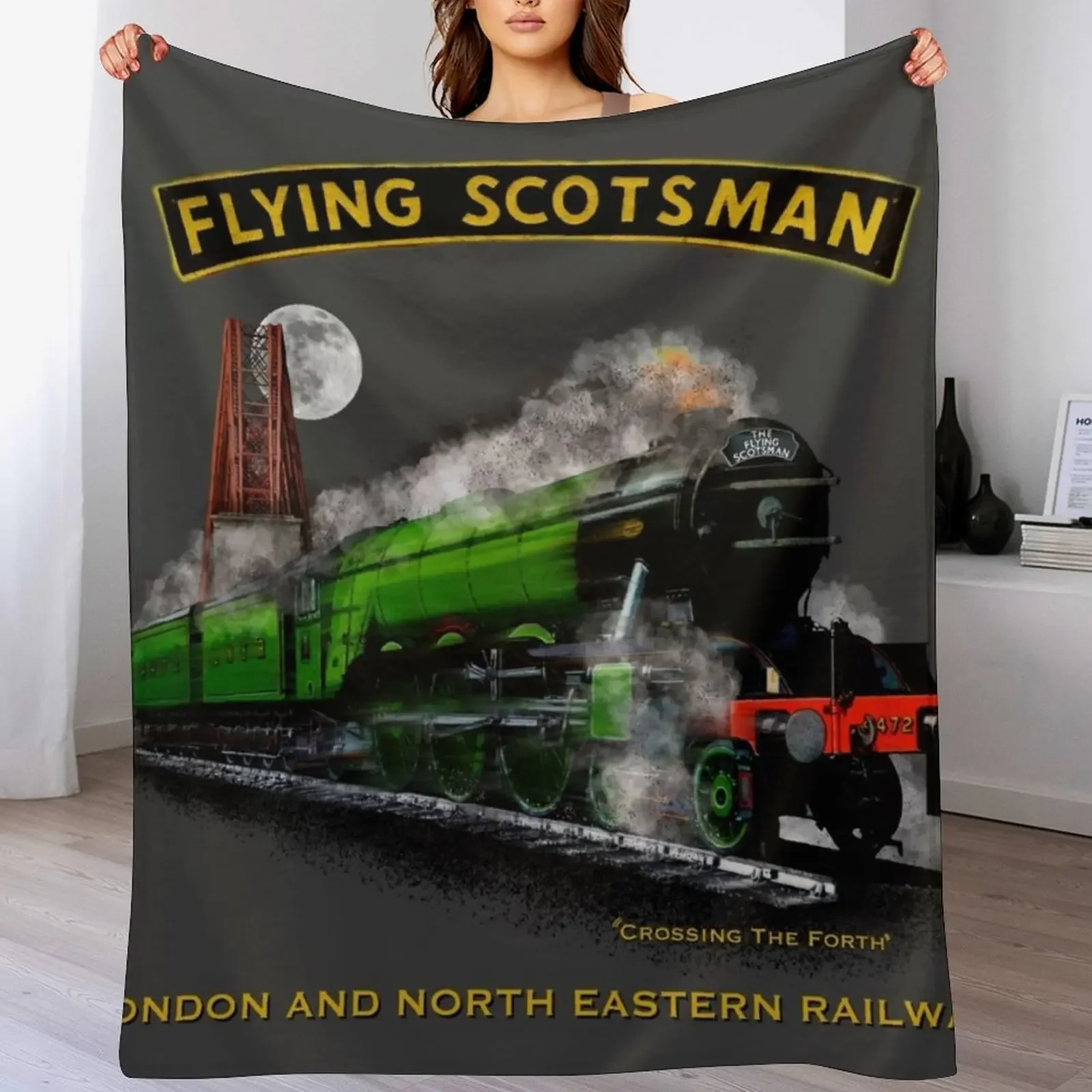 

The Legendary flying Scotsman over the Forth Steam Train by Motormaniac Throw Blanket Bed covers Decoratives Blankets