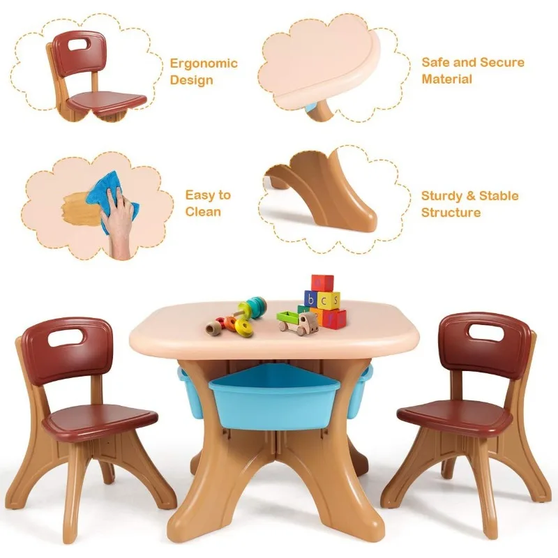 Kids Table and Chair Set, 3 Piece Activity Table w/Detachable Toy Storage Bin & 2 Chairs for Children Reading Art Craft