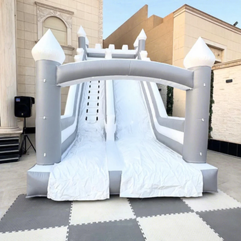 Outdoor Giant Backyard Kids Jumping Bouncy Castle Commercial Bounce House Toboggan Gonflable White Inflatable Slide