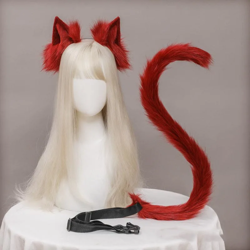 Pluszowe kocie uszy realistyczna opaska Lolita ogon kota akcesoria Cosplay ręcznie robione imitacja zwierzęcia uszy Halloween nakrycia głowy Kawaii