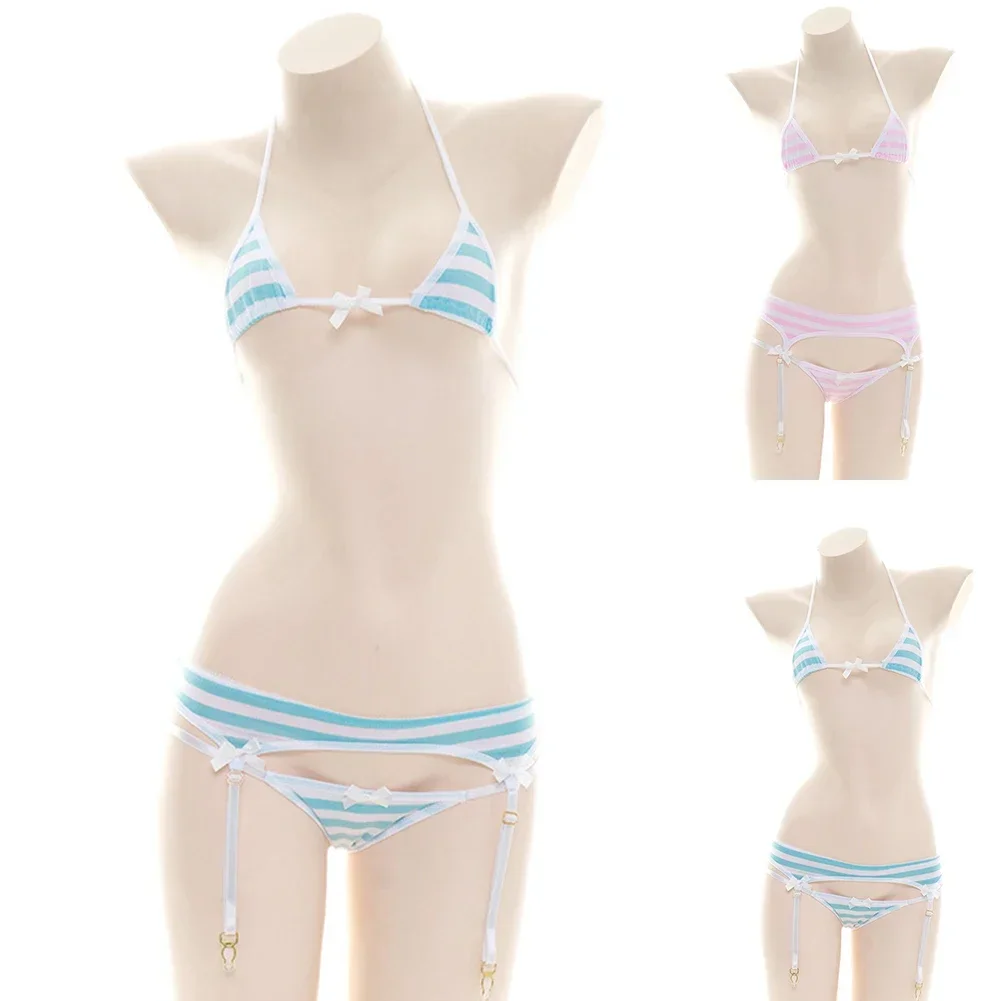 Sexy Bikini Set Vrouwen Band Ondergoed Streep Leuke Lingerie Micro-Bikinis Badmode Japanse Schoolmeisje Anime Cosplay