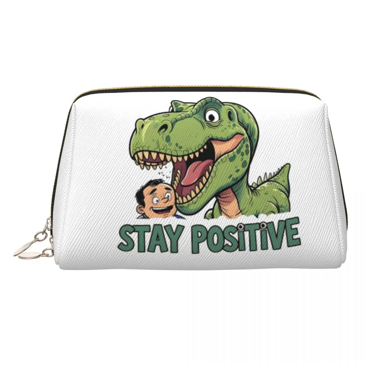 

Stay Positive Funny T-Rex Dinosaur Sticker Women Cosmetic Bag Travel Makeup Organizer Pouch Toiletry Storage Dopp Kit Case