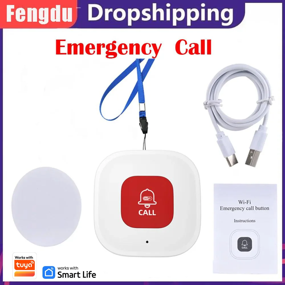 

Tuya WiFi Smart SOS Call Button Wireless Caregiver Pager Phone Alert Emergency Call Button for the Elderly and Children