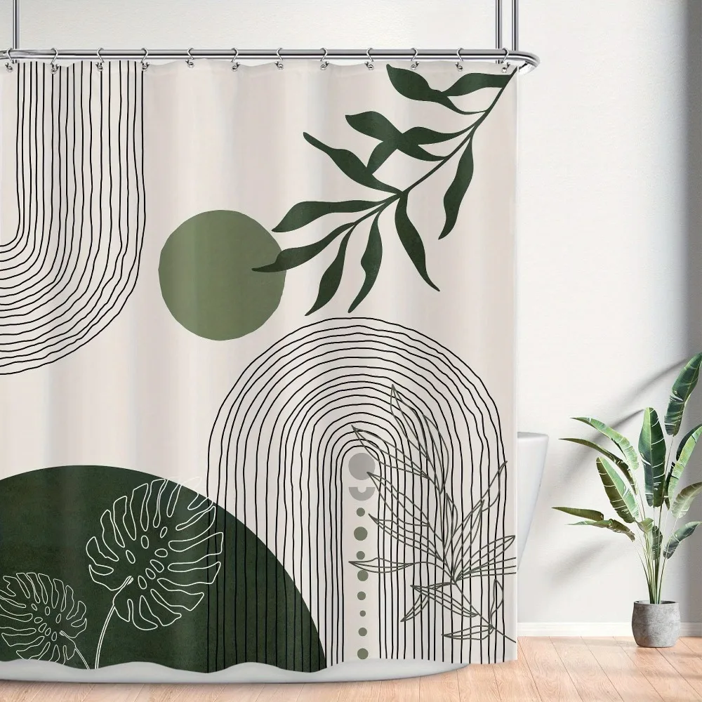 ボヘミアンパームリーフ柄、洗濯可能、防汚、シャワーカーテン、シャワーヘッド、防水ポリエステル製バスカーテン、ホームデコレーション用