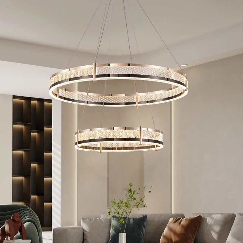 AiPaiTe Modern Lustre Led Chandelier Crystal Gold Rings Pendant Lamp Height Adjustable for Living room Dining room Bedroom Decor