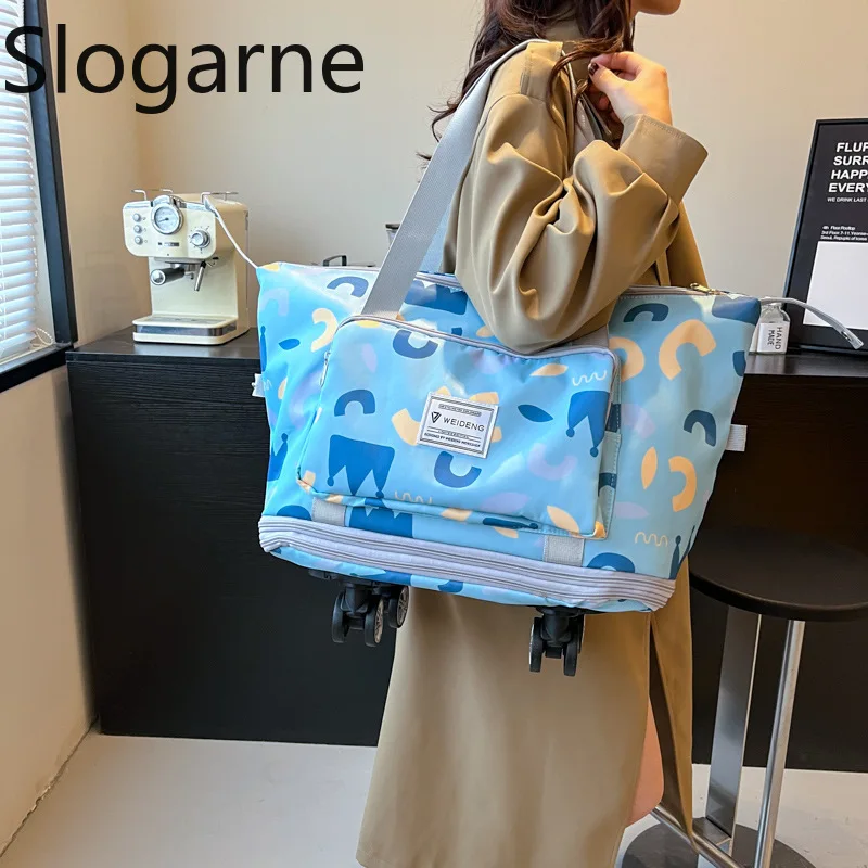 Female Trolley Large Capacity Travel Duffle with 4 Wheels Women Fashion Wheel Travel Bag Portable Handbag Sports Gym Storage Bag