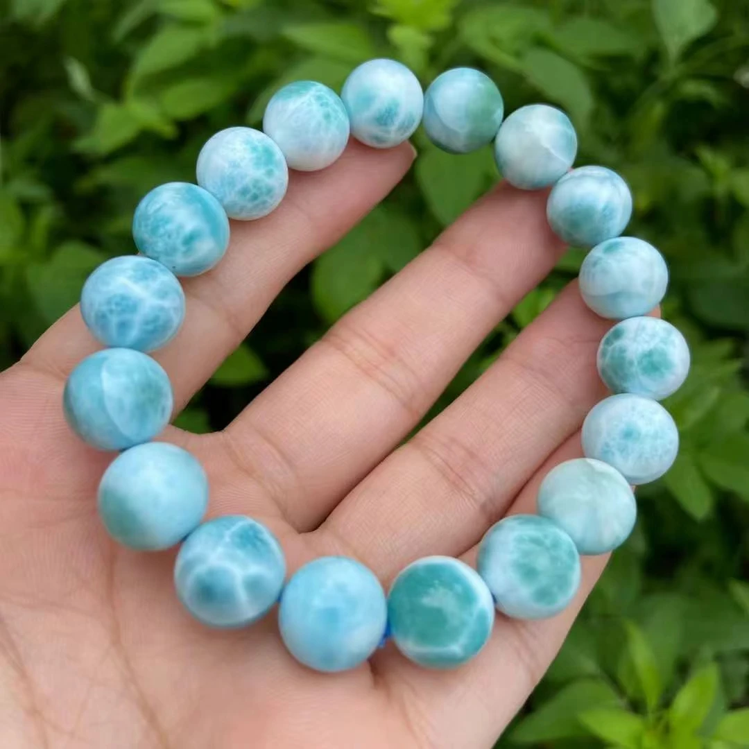 Natural Blue Larimar Gemstone Beads Bracelet 11mm For Women Men Blue Larimar Beads Bracelet AAAAAA