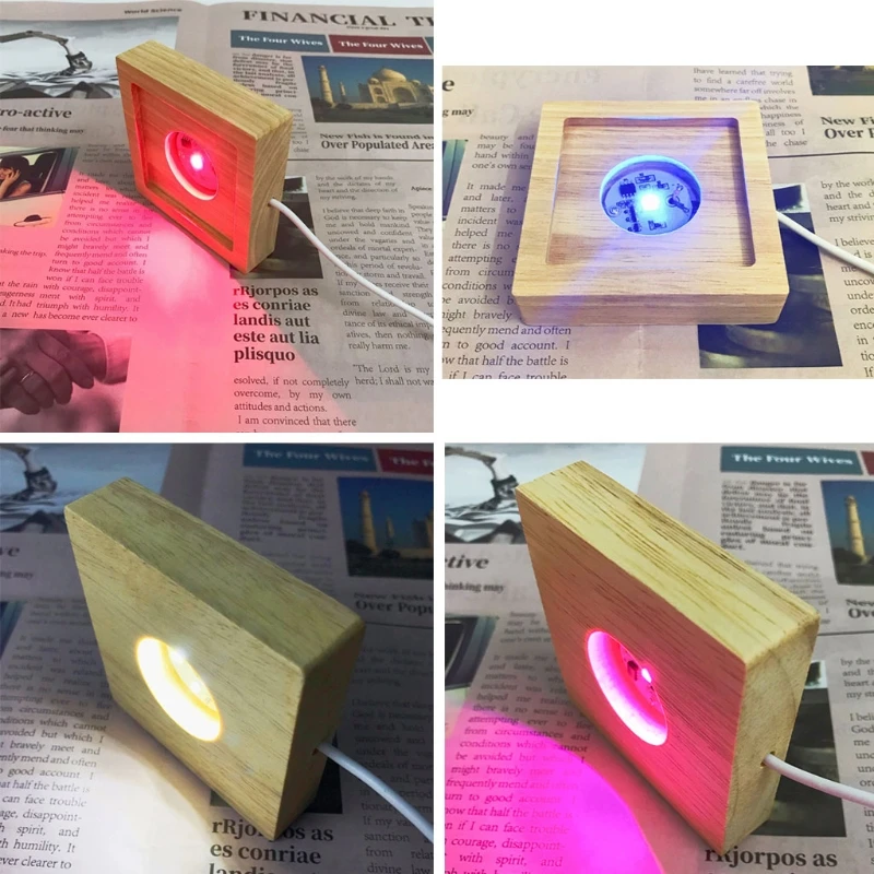 2024 New LED Lights Display Base Colorful /White/Warm Light Wooden Lighted Base Stand with USB Cable Table Centerpiece Home