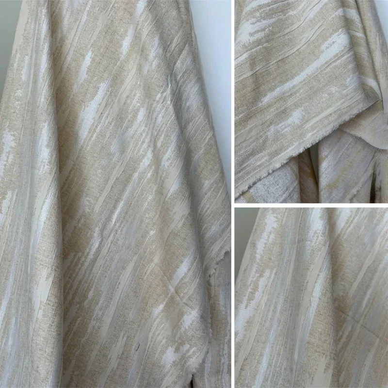 Jacquard Fabric Beige Bark Pattern Heavy Texture Spring Autumn Coat Designer Apparel Sewing Fabric Cotton Rayon Linen Material