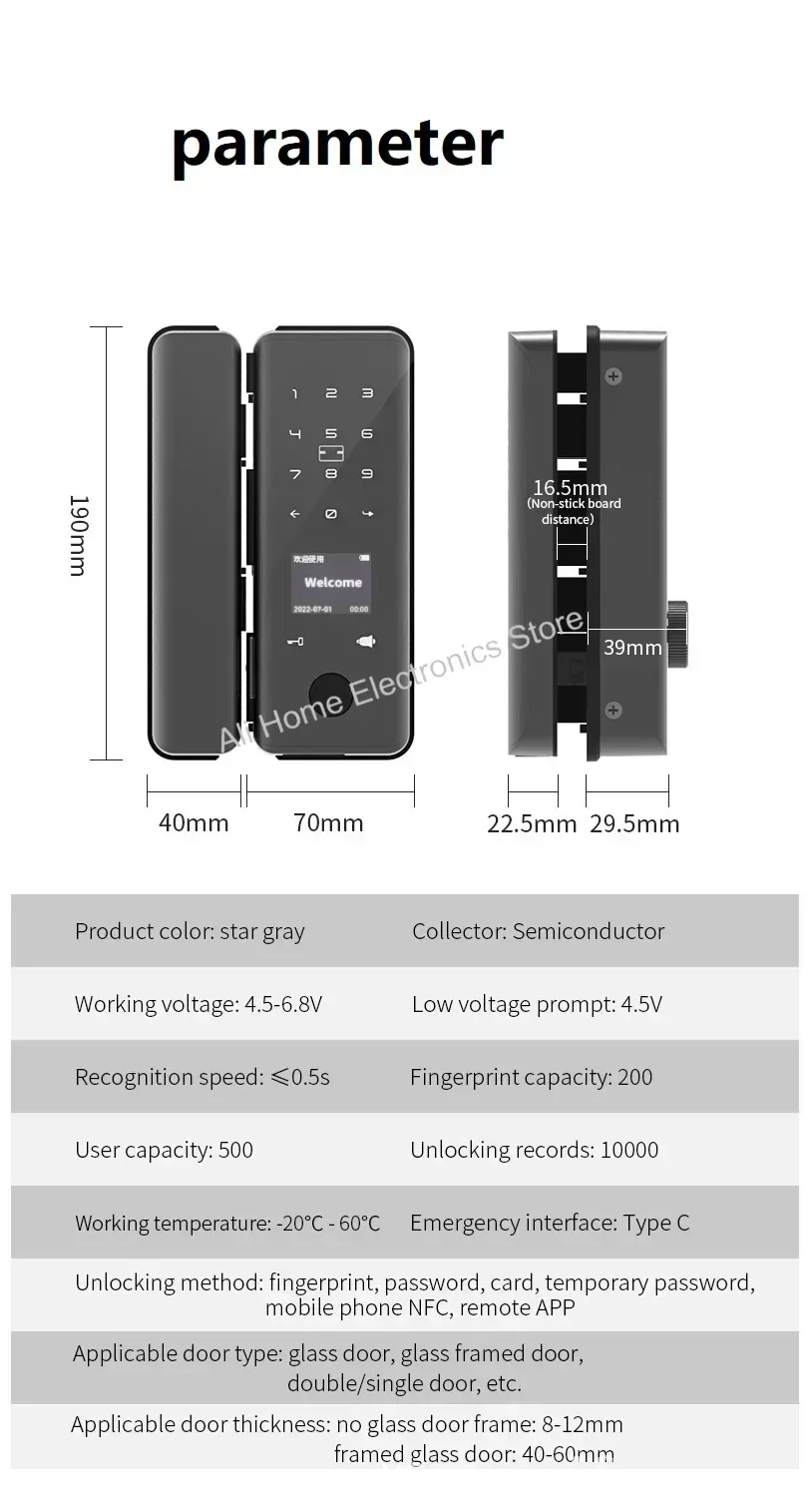 Tuya WIFI Smart Door Lock Fingerprint Password Card NFC APP Key Unlock Electronic Lock Frameless/Frame Glass Push Sliding Door