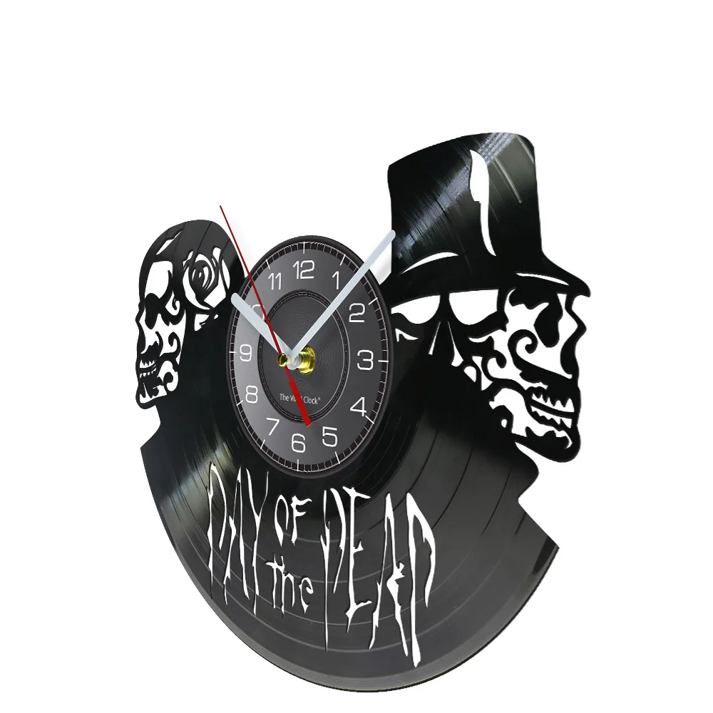 Dia de Muertos Day of the Dead Wall Clock Skulls Wall Art Vinyl Record Clock Halloween Death Skeletons Wall Art Horror Decor
