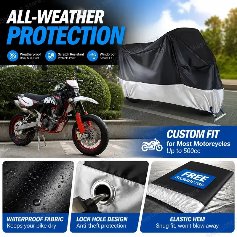For Motorcycle Cover for Honda Yamaha Kawasaki Suzuki Harley-Davidson Scooter Waterproof Dustproof UV Resistant All-Weather