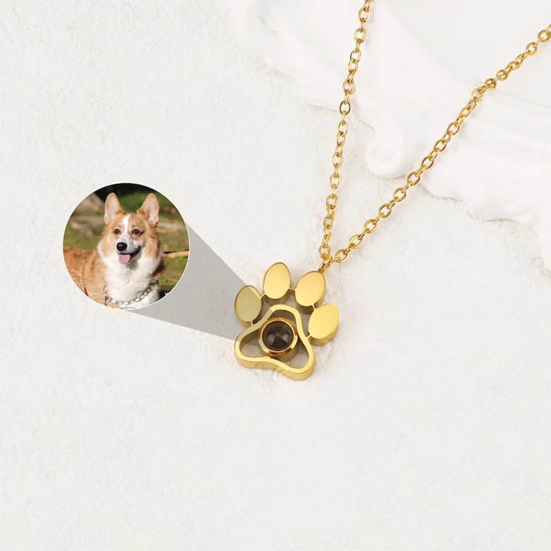 

DHQH Customized Photo Paw Projection Necklace Personalized Pet Photo Commemorative Pendant Customized Pet Christmas Gifts