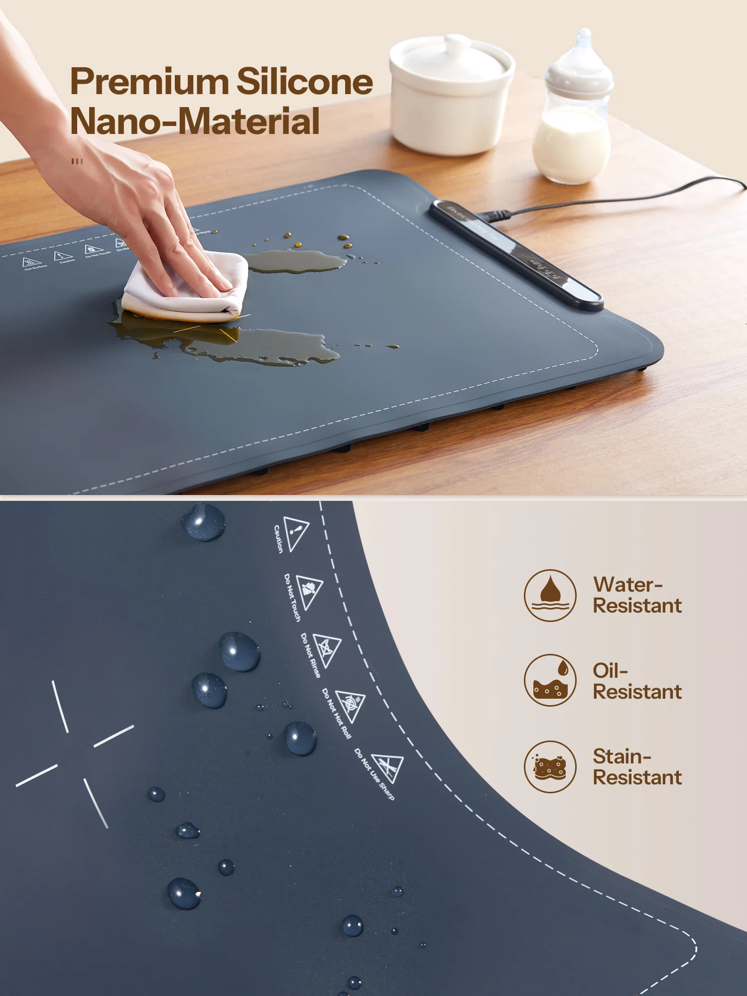 Bandeja de calentamiento eléctrico, alfombrilla de calentamiento de superficie completa para alimentos, enrollable y portátil, almohadilla de calentamiento rápido con 3 controles de temperatura