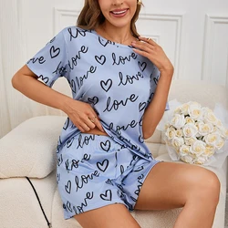 Ladies 2 Piece Pajamas Summer Shorts Sets Sleepwear For Women Loungewear Short Sleeve Home Clothes Suit Nightwear Pyjama Female