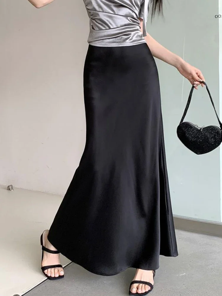 Korean Fashion Slimming Fishtail Skirt Women French Elegant A Line Long Skirt Female Elastic High Waist Faldas Mujer 2025