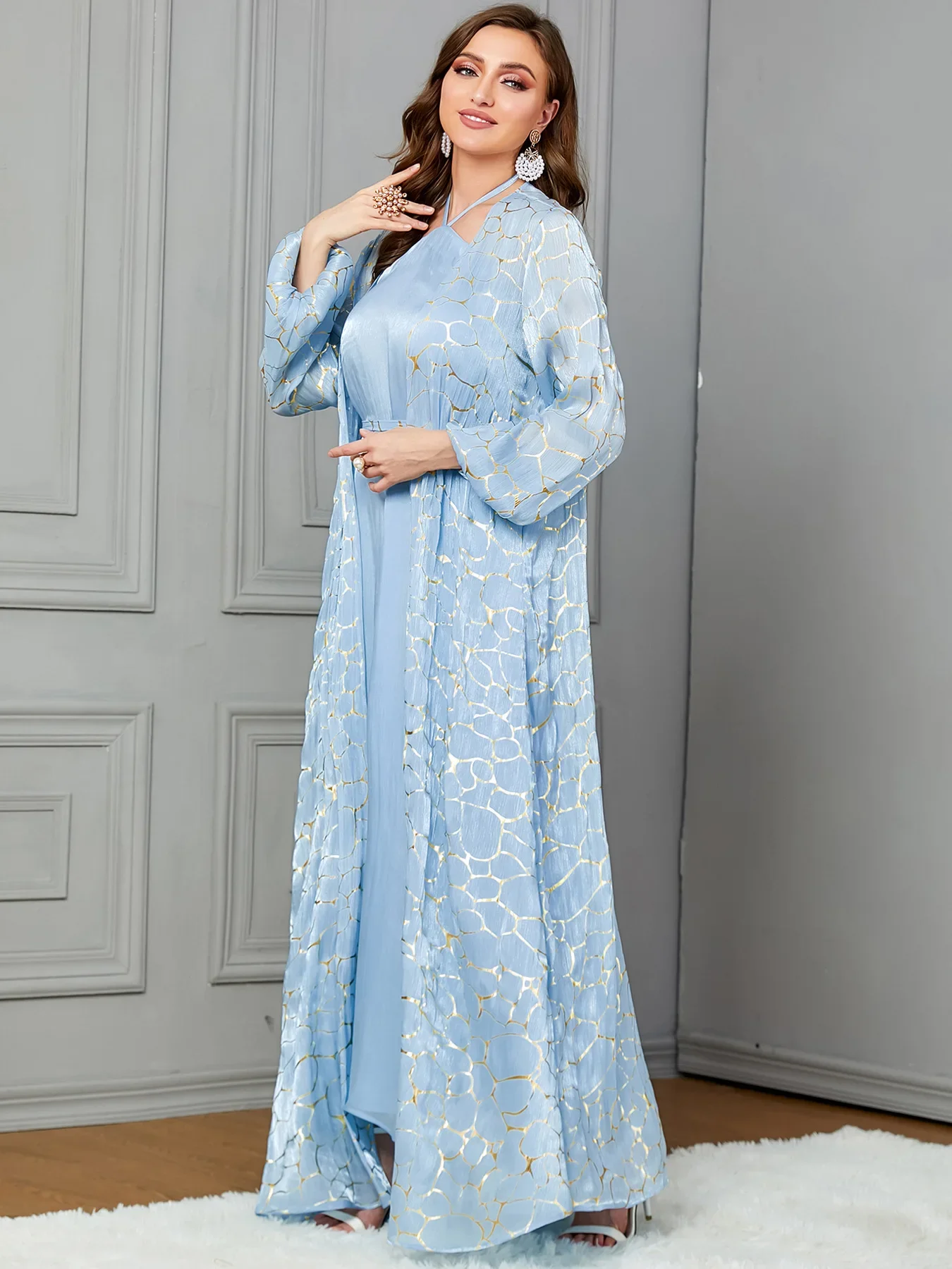 Eid Muslim Party Dress for Women Abaya Set 2 Piece Ramadan Long Dress Belt Morocco Kaftan Vestidos Largos Dubai Jalabiya 2024