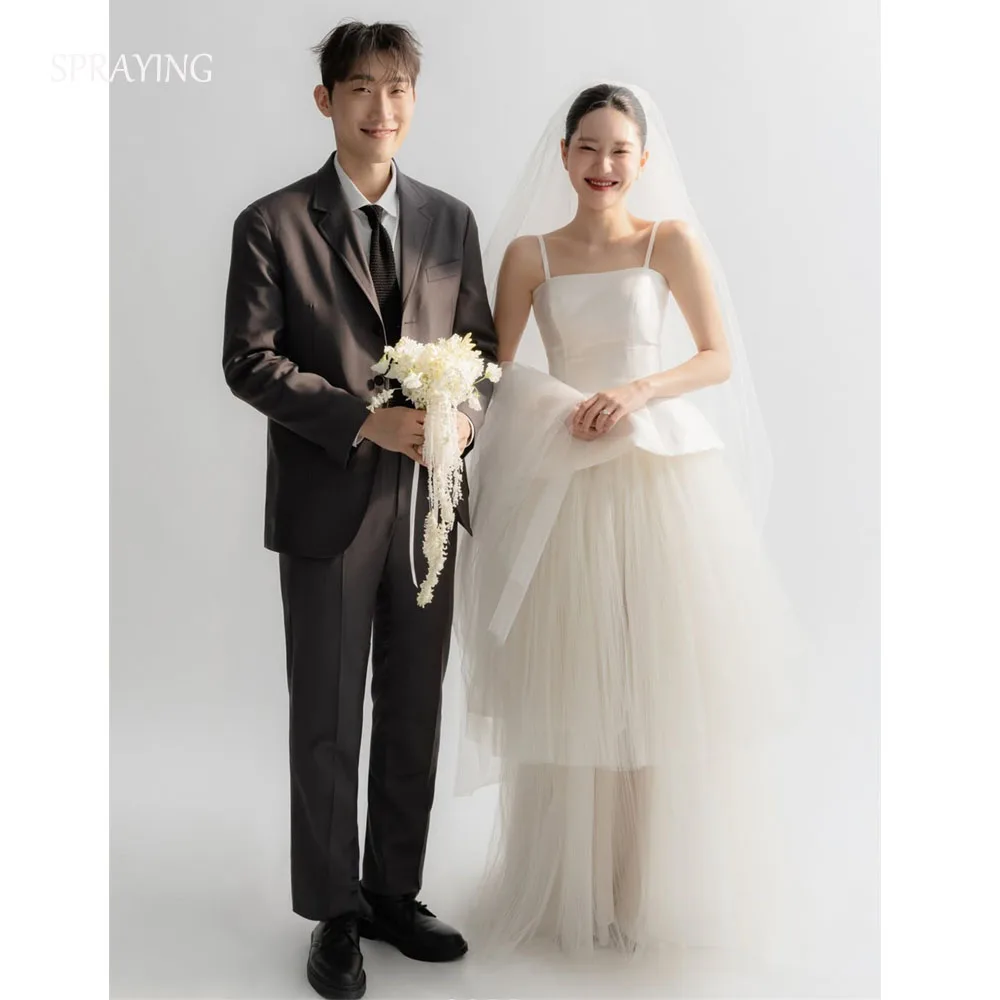 

SPRAYING Ivory A-line Wedding Dresses Korea Photo Shoot Square Collar Strap Long Bridal Gowns Corset Customized 웨딩드레스 2026