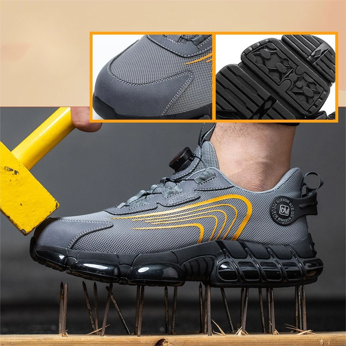 Rotary Buckle Work Sneakers Protective Shoes Safety Industrial Puncture-Proof Anti-smash Steel Toe Shoes