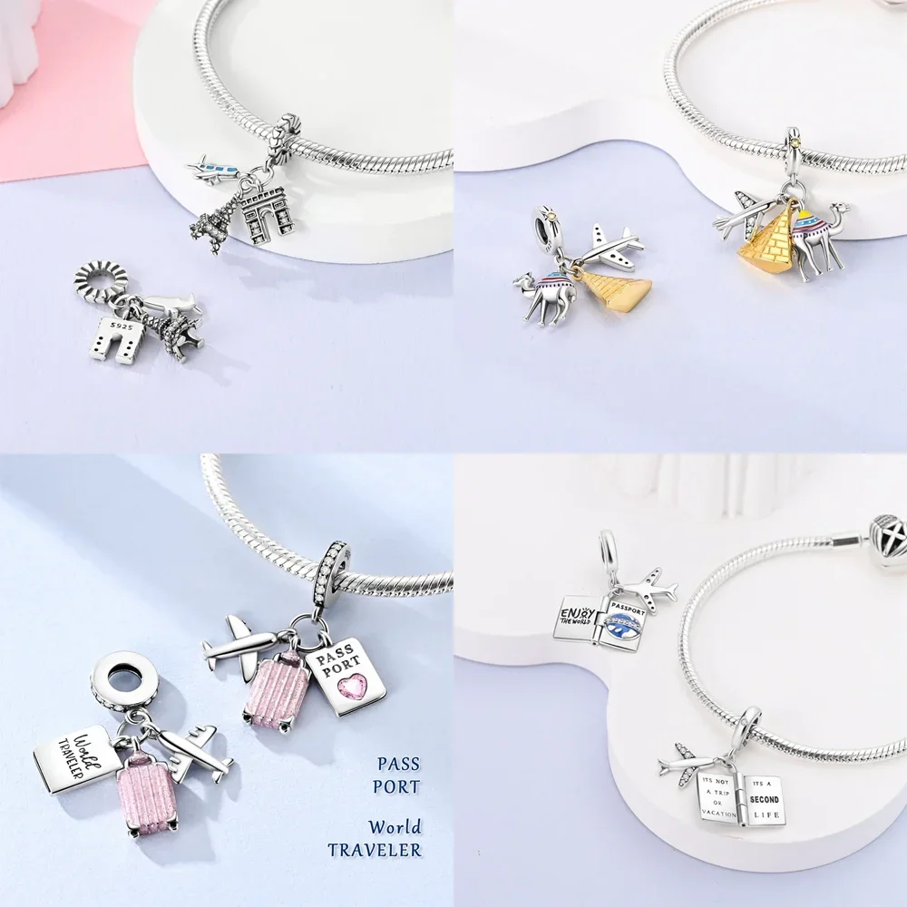 925 Sterling Silver Suitcase Airplane Charms Beads Fit Original Bracelets Bag Keychain Charm Bead Pendant Diy Women Jewelry Gift view 5