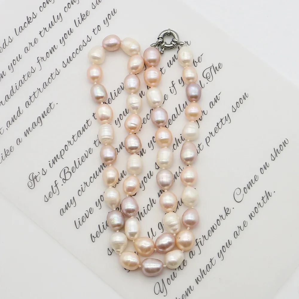 9-10mm Natural Freshwater Irregular Baroque Rice-shaped Pearl Necklace and Bracelet Jewelry Decoration Gift for Elders Mother