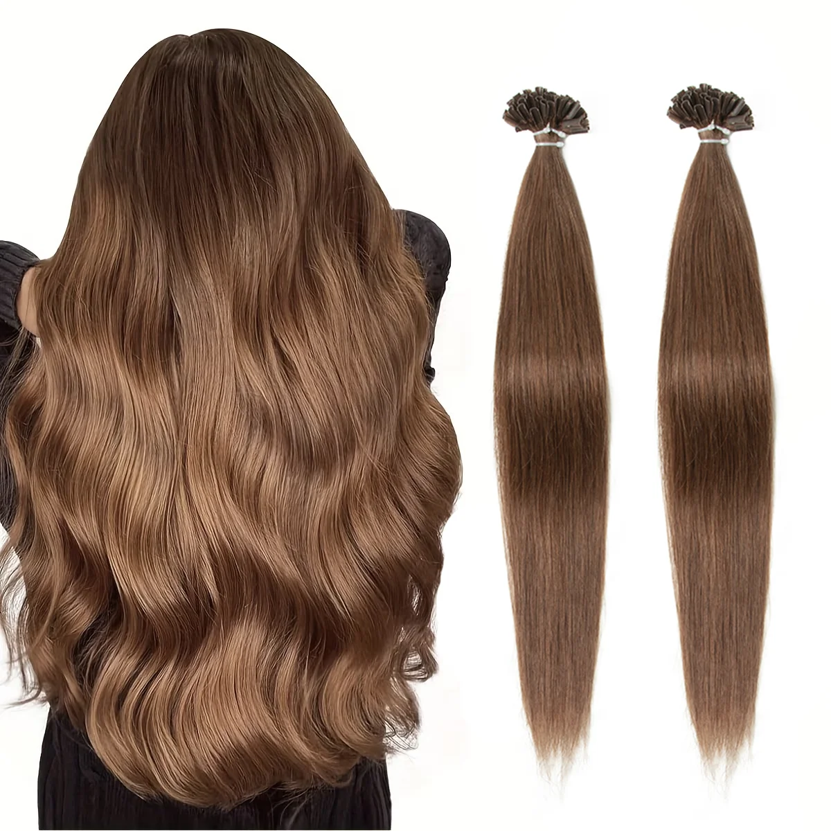 

U Tip Hair Extensions Human Hair Keratin Pre Bonded Hot Fusion Nail Tip Balayage Natural Silky Straight Extensions 50Strands 30G