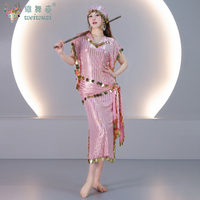 Elegant Striped Sequins Robe for Women Baladi Saidi Belly Dance Performance Competition Dress Oriental Folk Clothing Dance Outfi