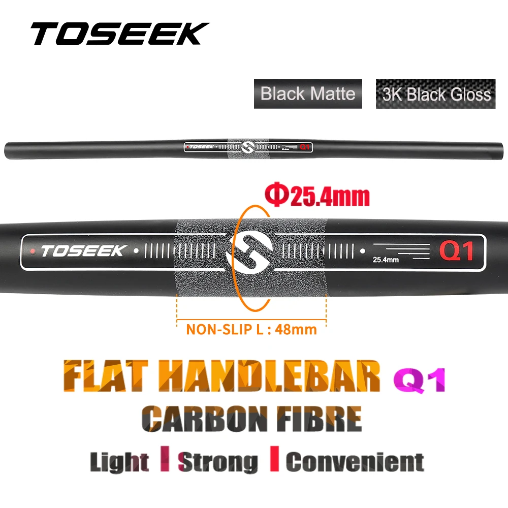 

TOSEEK Full Carbon Flat Handlebar 5degree 25.4mm Folding Bike Horizontal Handle Bar 400-600MM Matt Black Ultralight Bicycle