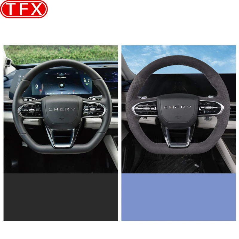 For Chery Arrizo 8 2022-2024 Car Styling Steering Wheel Cover Interior Hand-stitched Four-season Universal Gear Handle Protector