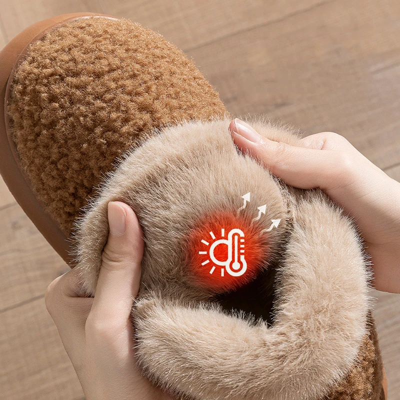 Winterhausschuhe für Damen und Herren, dicke Sohle, Plüsch, knöchelhohe Stiefel, lässige, warme Hausschuhe für drinnen und draußen, rutschfeste Paar-Schneestiefel. – Detail 5