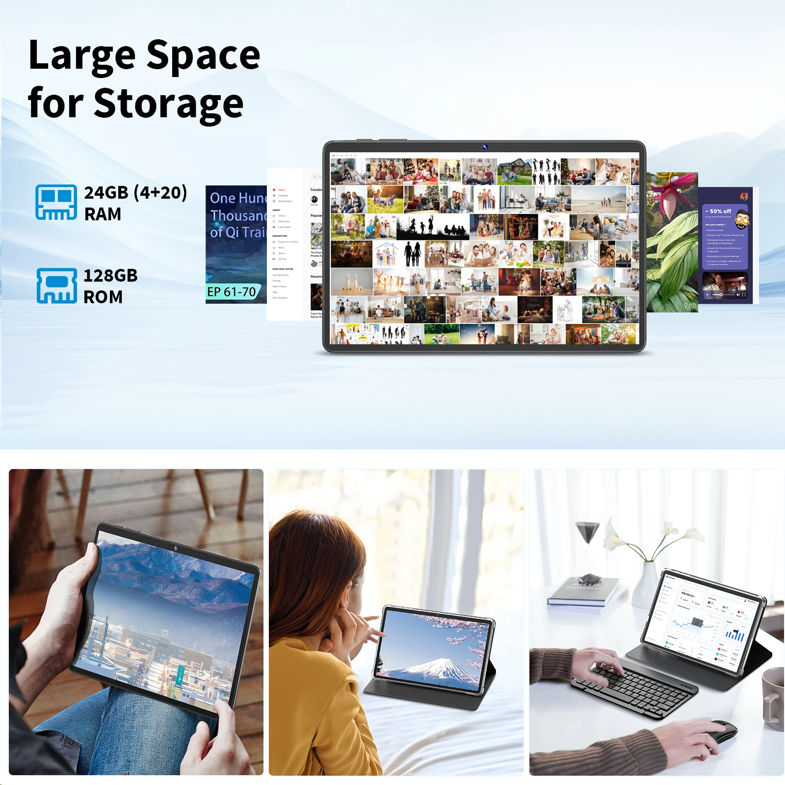 Relndoo Android 15 Tablet 11 polegadas, 24 GB (4 + 20 ampliados) RAM + 128 GB ROM, tela 1280x800, 5G WiFi, bateria 8000mAh, 5MP + 13MP