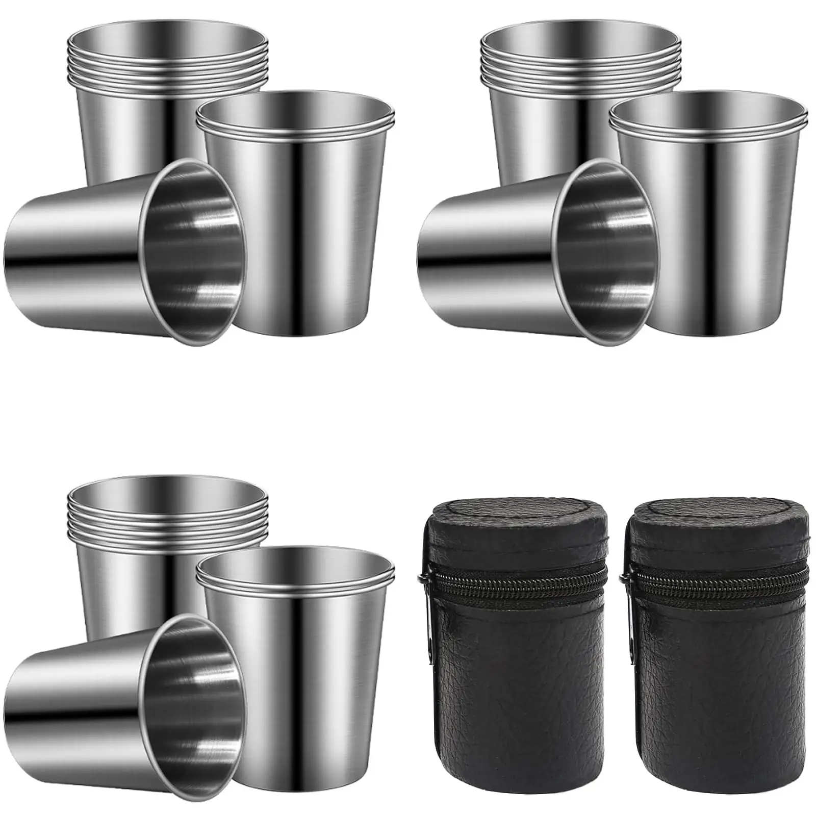 4 Stück Stapelbare Edelstahl-Becher Metall-Trinkbecher mit Aufbewahrungstasche für Camping Wandern Reisen Strand Garten BBQ Outdoor Bar