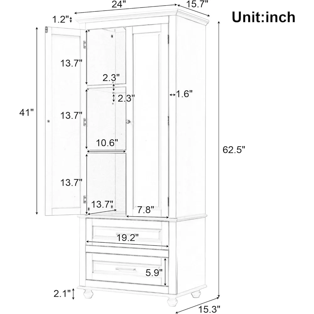 خزانة تخزين أرضية الحمام مع درجين - خزانة طويلة لتنظيم مساحة فعالة