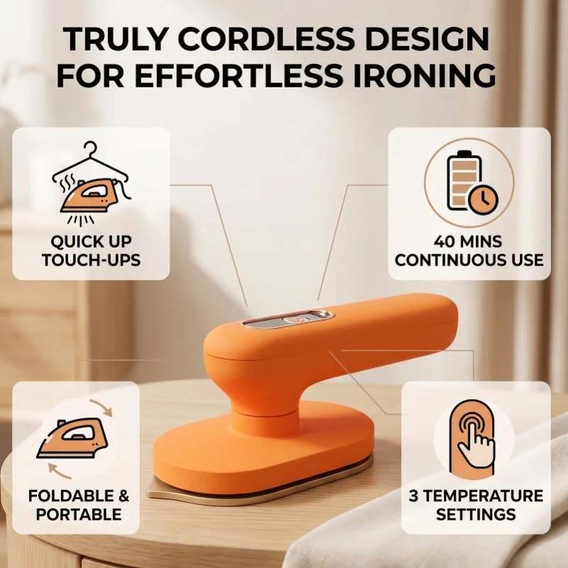 Travel Cordless Iron 5s Fast Heat Up Folding Powerful Portable Handheld Ironing Machine With 3 Temperature Settings 1200mAh
