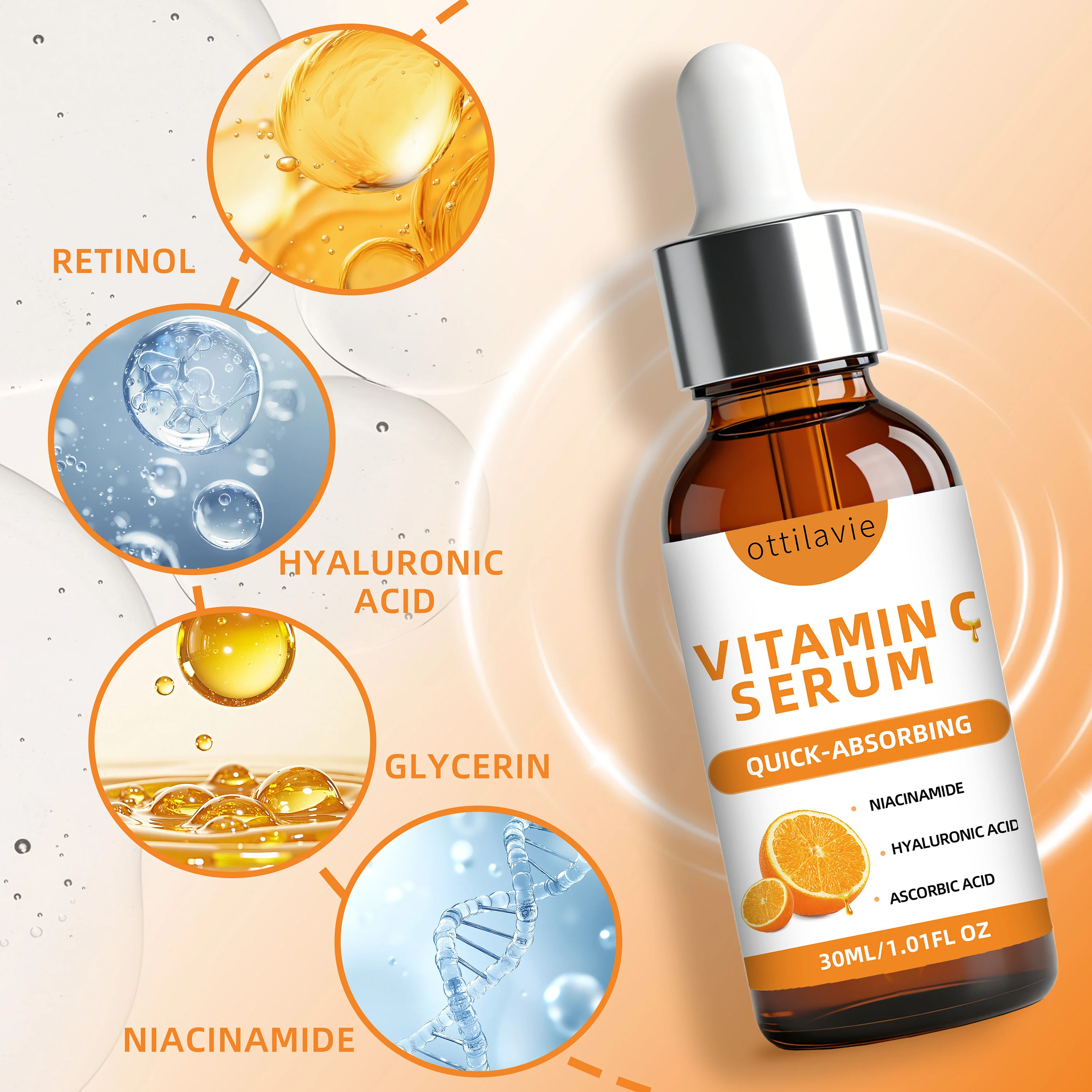 2pcs Ottilavie Vitamin C Serum-Deep Moisturizing Essence,Lifting&Firming Skin,Lightweight Non-Greasy, Unisex, For All Skin Types