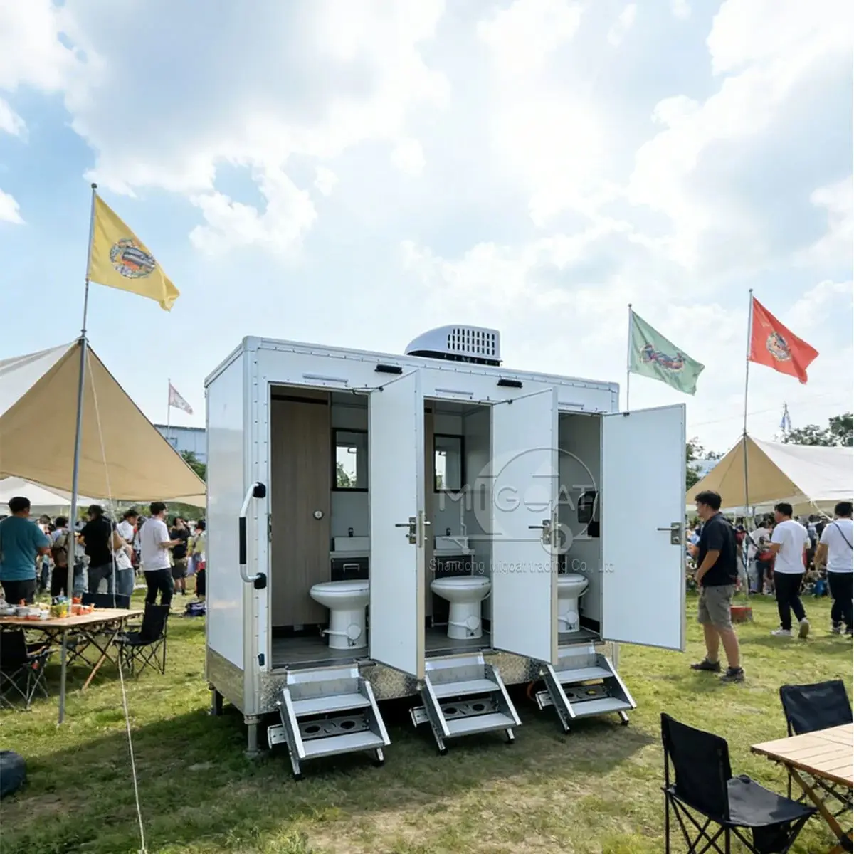 

Compact 3-Door Mobile Toilet Portable Outdoor Restroom with Hand Wash Basin for Wedding Festival Construction