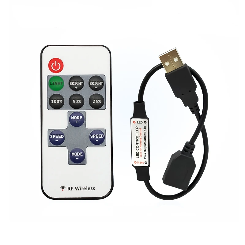 Kontroler taśm LED Mini ściemniacz RF Remote DC 5V 12V 24V Kontroler do taśm LED 5050 2835 pojedynczy kolor