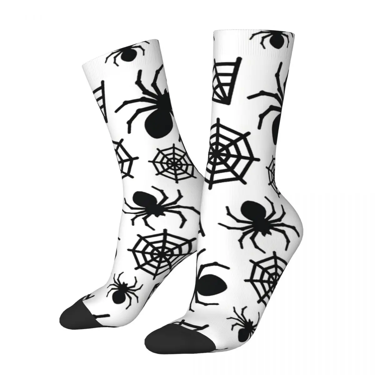 Happy Men's Socks Halloween Spider And Spider Web Pattern Retro Street Style Crazy Crew Sock Gift Pattern Printed