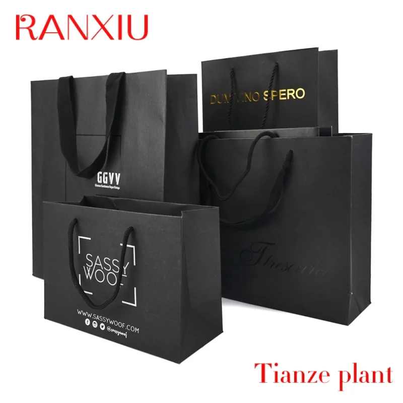 Custom High Quality Black Matte Paper Shopping Bag For Packaging Custom Paper Bags With Your Own Logo