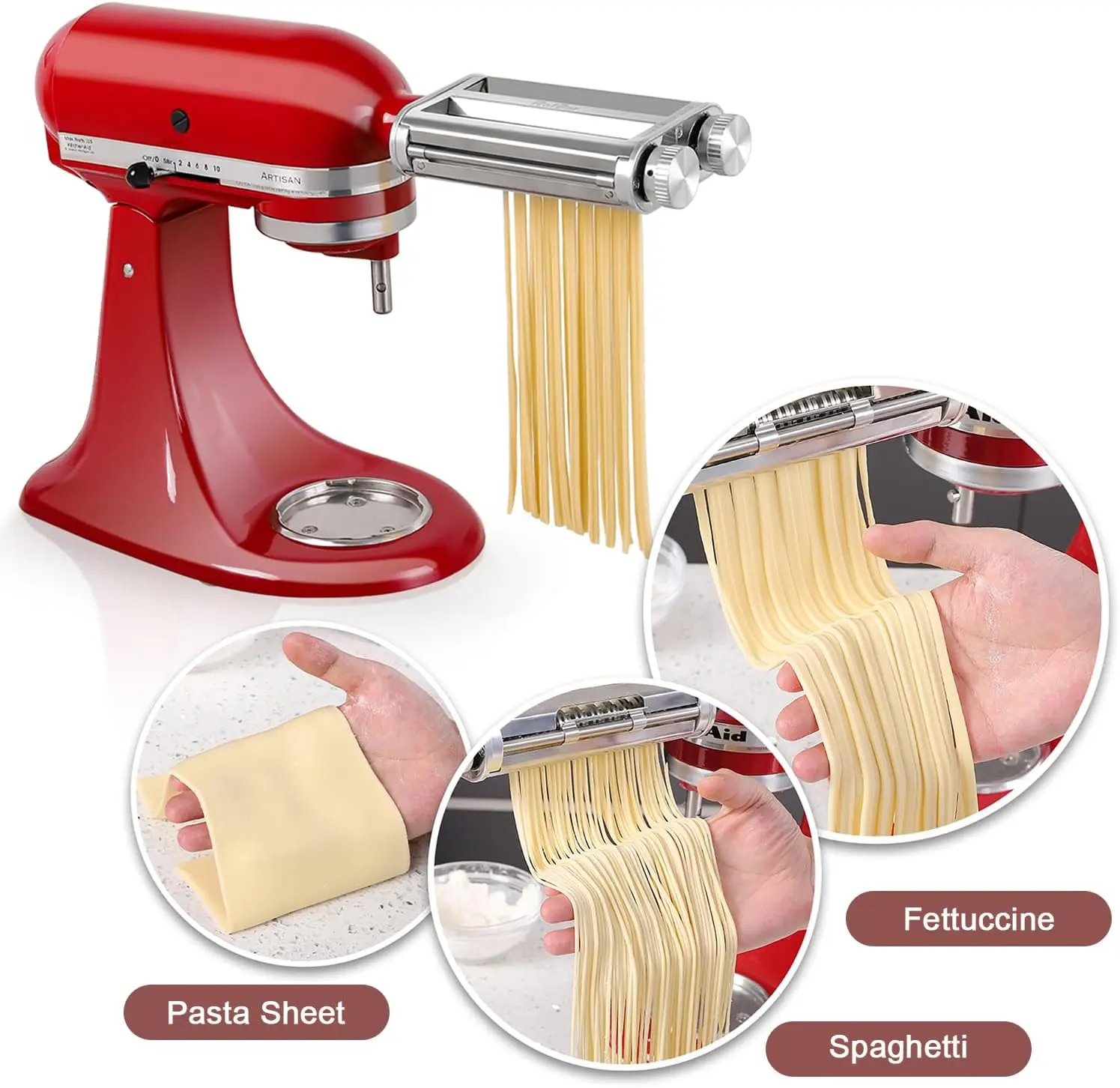 KitchenAid Mixer 3-in-1 Pasta Roller Cutter Attachment,Spaghetti & Fettuccine Blades8 Thickness Settings,Durable Metal Structure - view 3