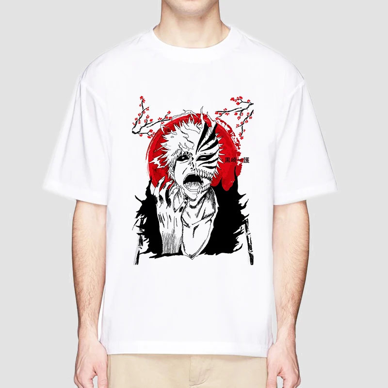 Anime Bleach T Shirt for Men Ichigo Graphic T Shirts White Japanese Harajuku Fashion Casual O-Neck Short Sleeve Tee Summer Top