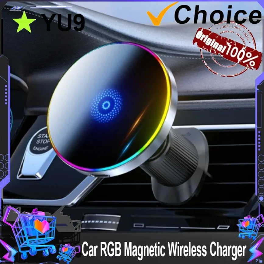

Магнитное беспроводное зарядное устройство RGB для автомобильного воздуховода с держателем для телефона Magsafe iPhone 17 16 15 14 13 12 Pro Max, станция быстрой зарядки
